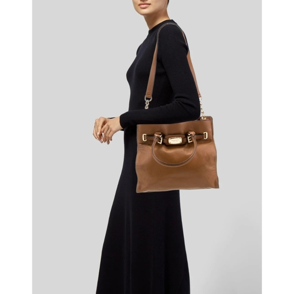 Michael Kors Leather Hamilton Satchel Tote Shoulder Bag - Picture 3 of 13